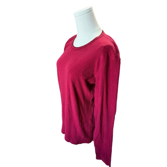 Van Heusen Cotton Rib Knit Sweater Top with Embroidered Neckline Burgundy/Red​ - Picture 2 of 4